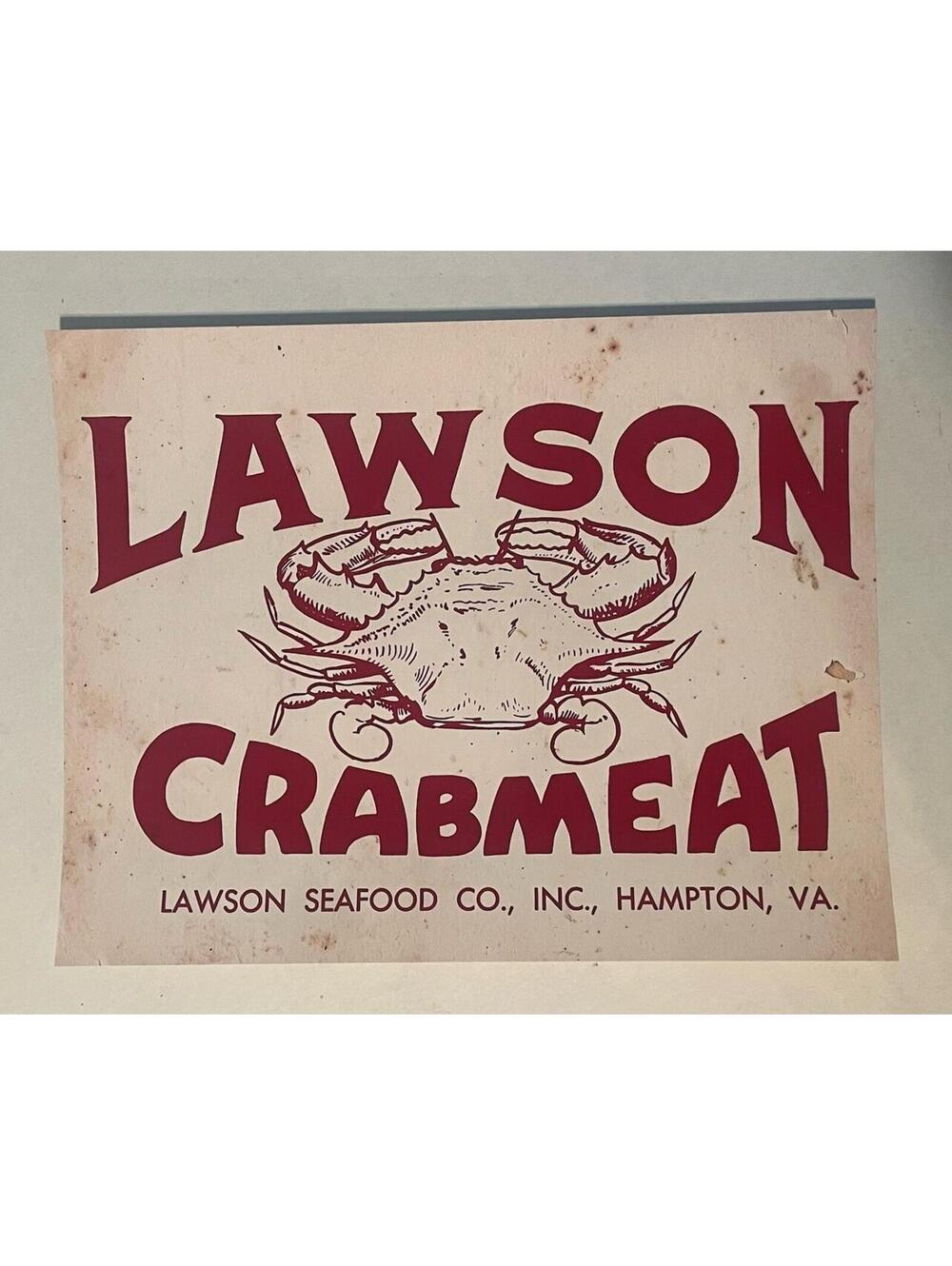 Lawson Crabmeat PRINT 8.5x11 Vintage Ad Sign Can Tin Crab Meat Hampton VA